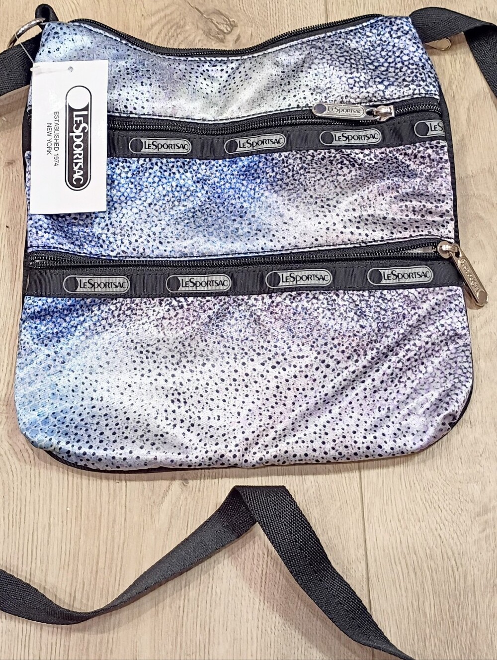 LeSportsac Men's Messenger Bag - Black and Blue Pattern